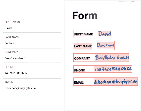 Text recognition on a simple form