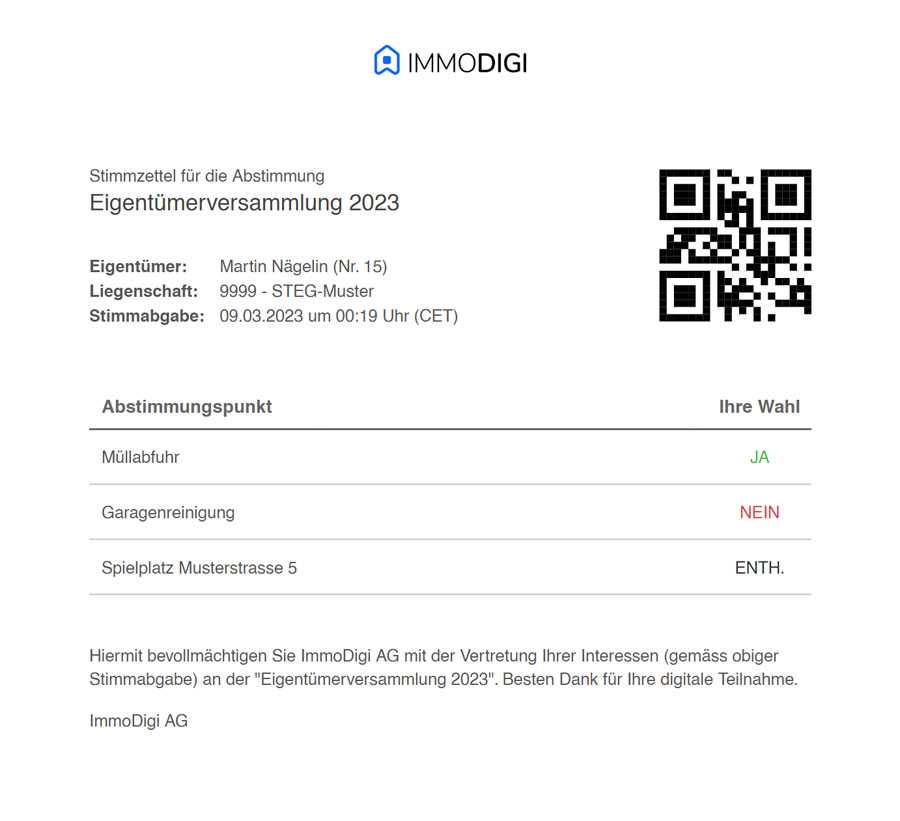 Sample report with QR code